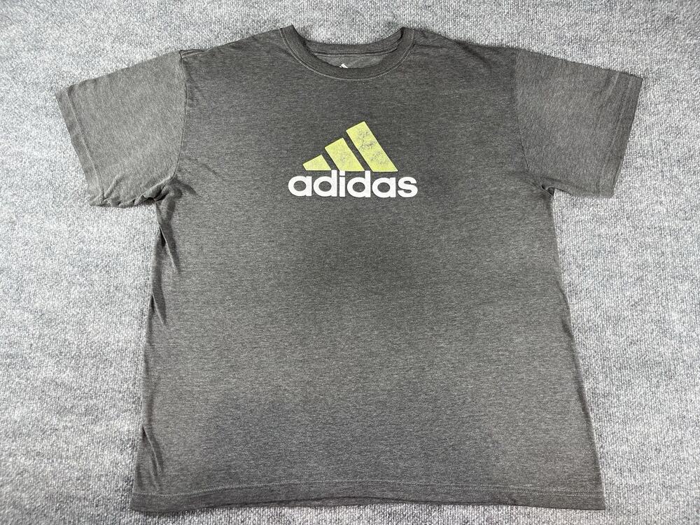Adidas Shirt Mens XL Gray Crew Neck Tee Short Sleeve Lightweight Spellout Logo